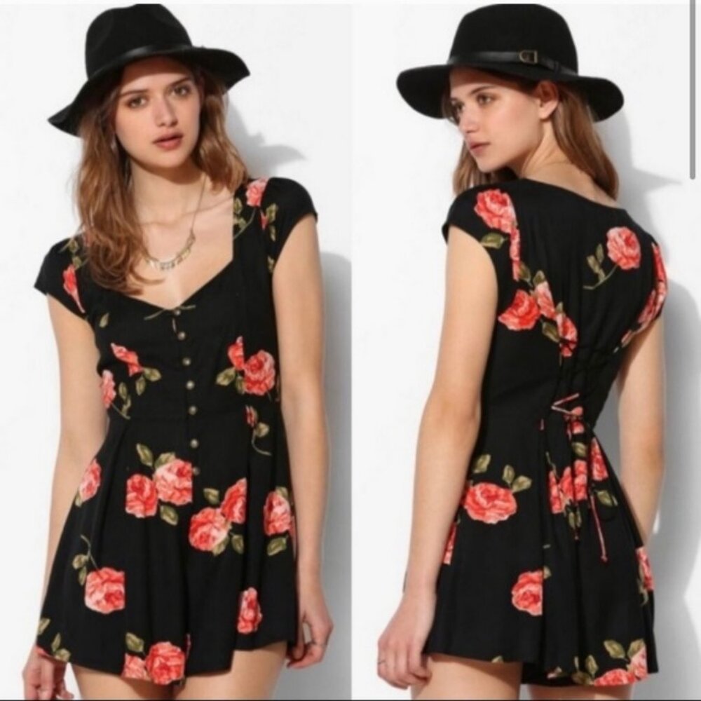 Black floral rose print Kimchi Blue romper